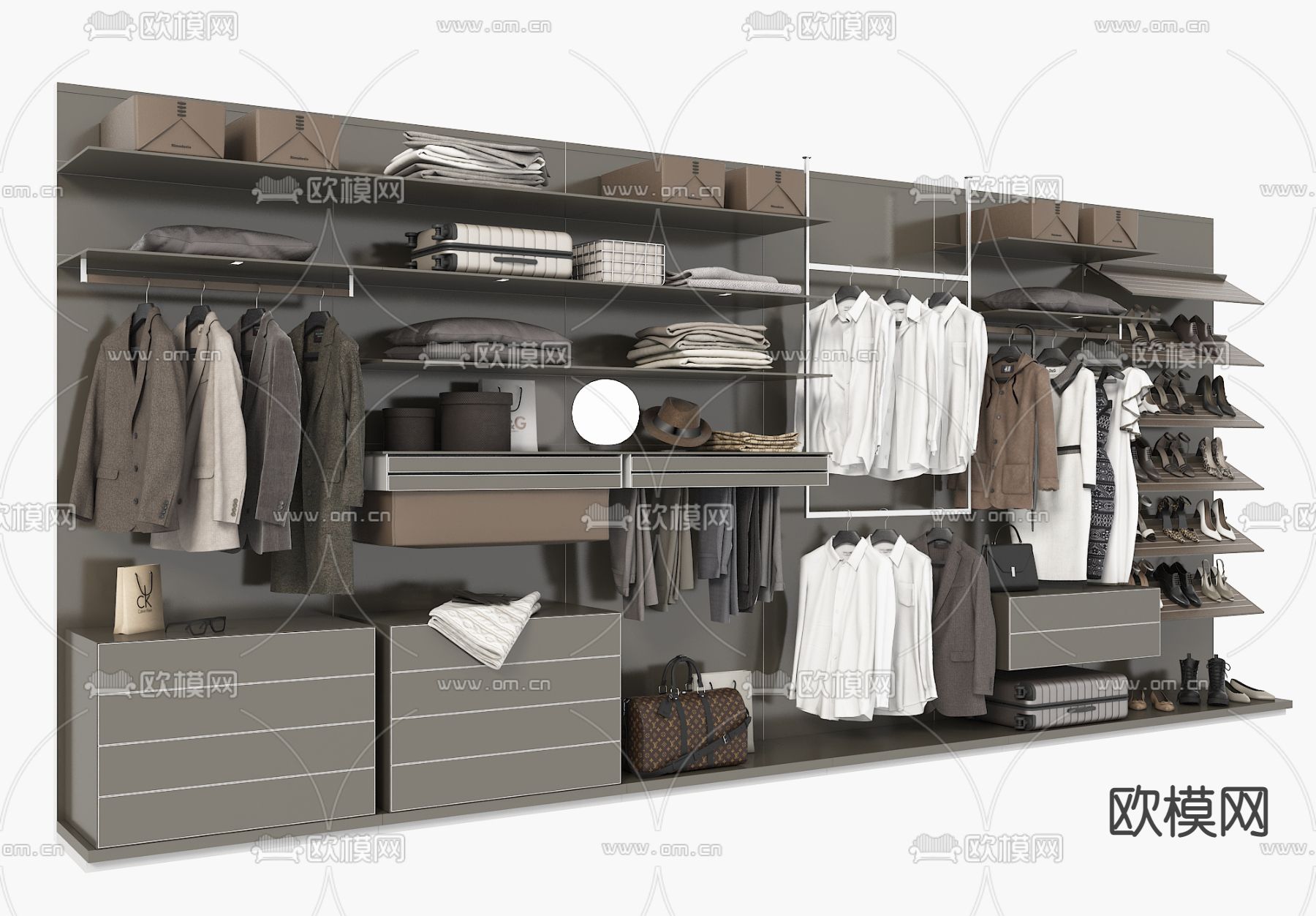 现代服饰鞋帽衣柜3d模型