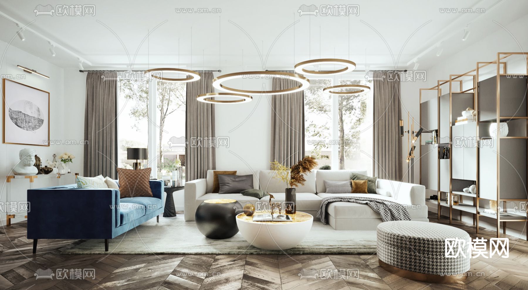 现代布艺沙发组合3d模型下载