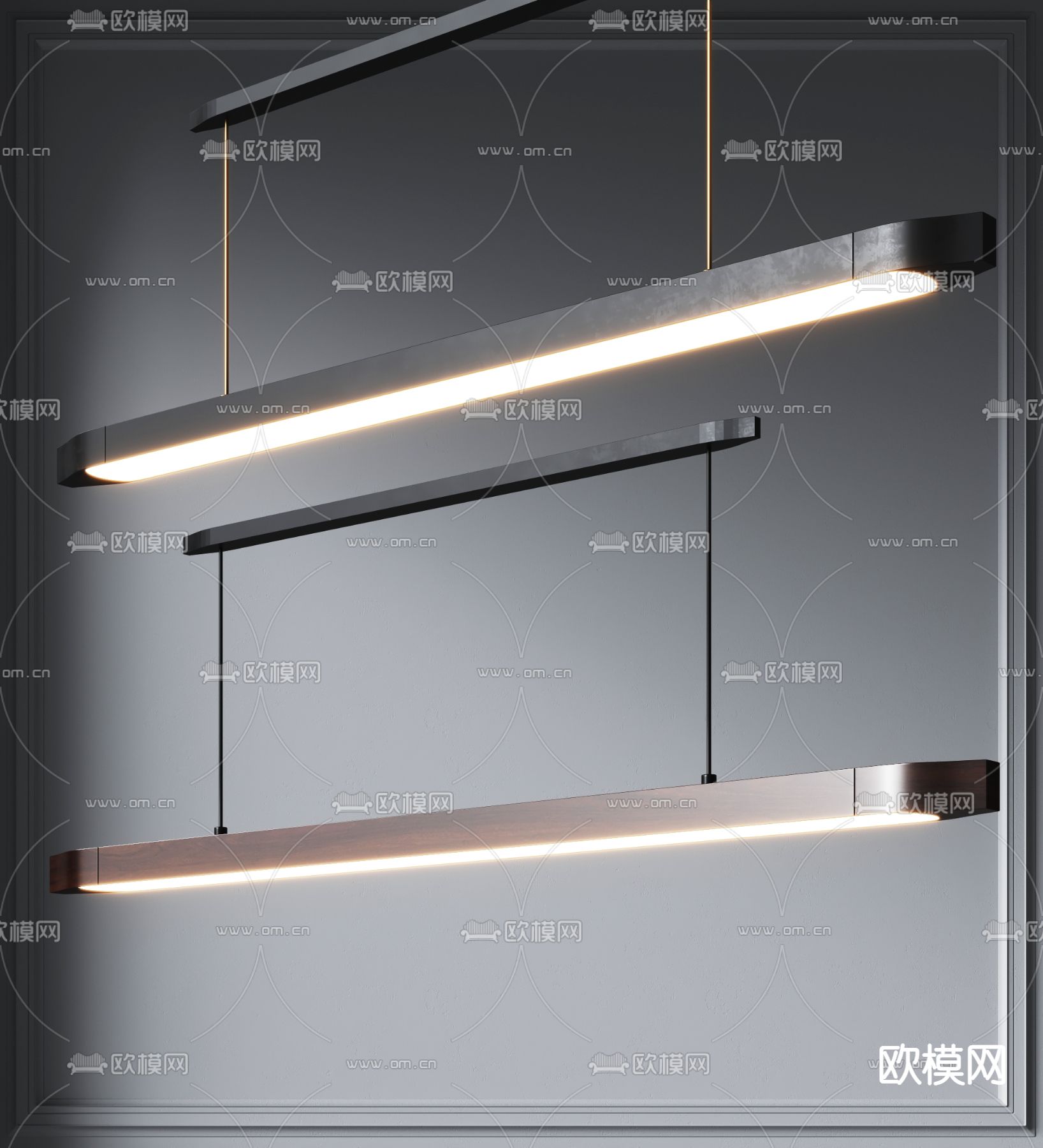 现代条形办公吊灯3d模型下载