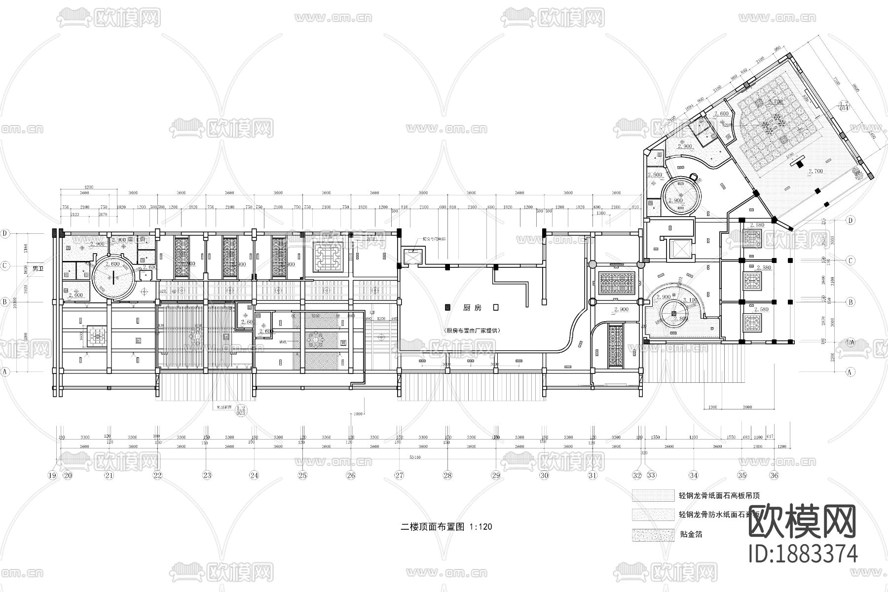 中餐厅cad施工图下载（渲染图3）