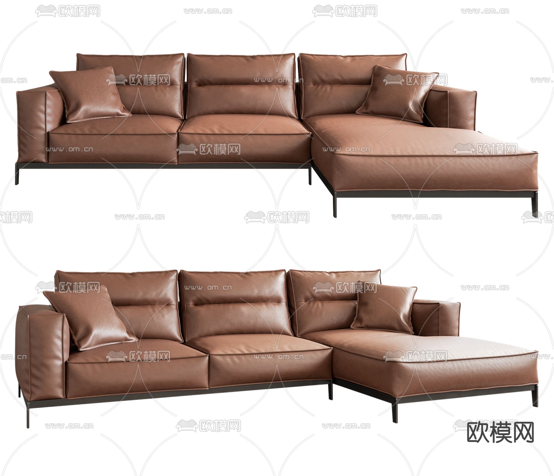 现代皮革转角多人沙发3d模型下载