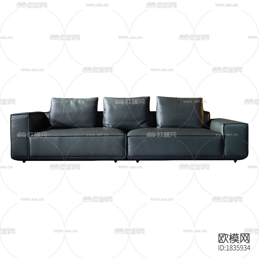 现代简约墨色皮革三人沙发下载
