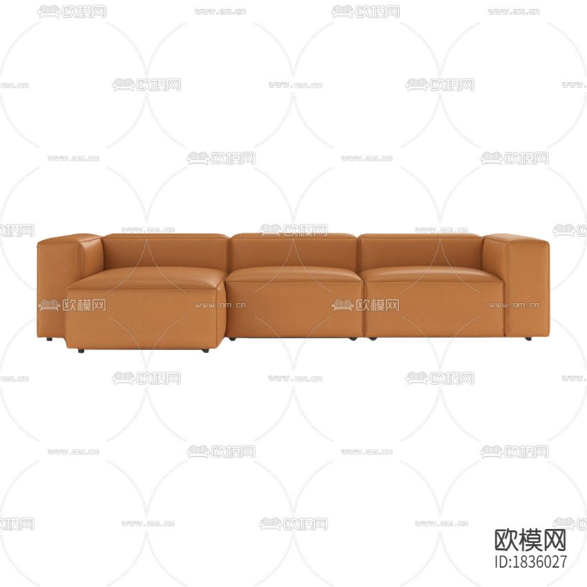 现代简约橙色皮革三人沙发下载