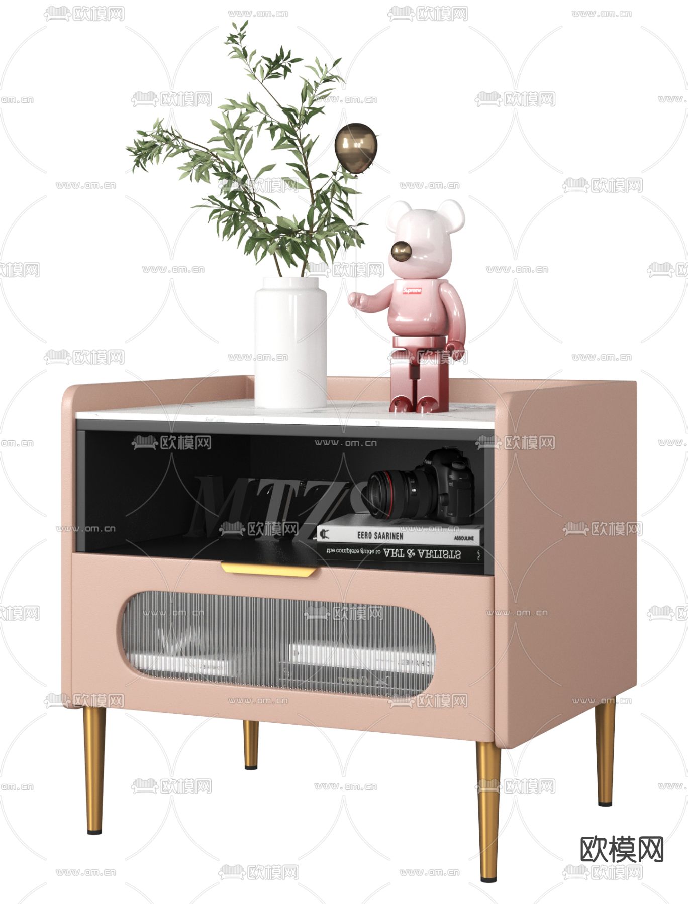 现代轻奢大理石床头柜3d模型