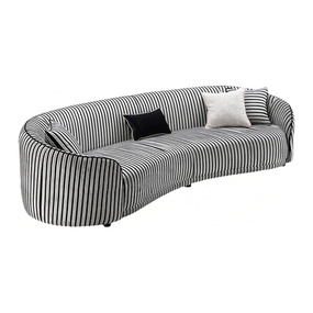 现代简约黑白条纹布艺弧形三人沙发
