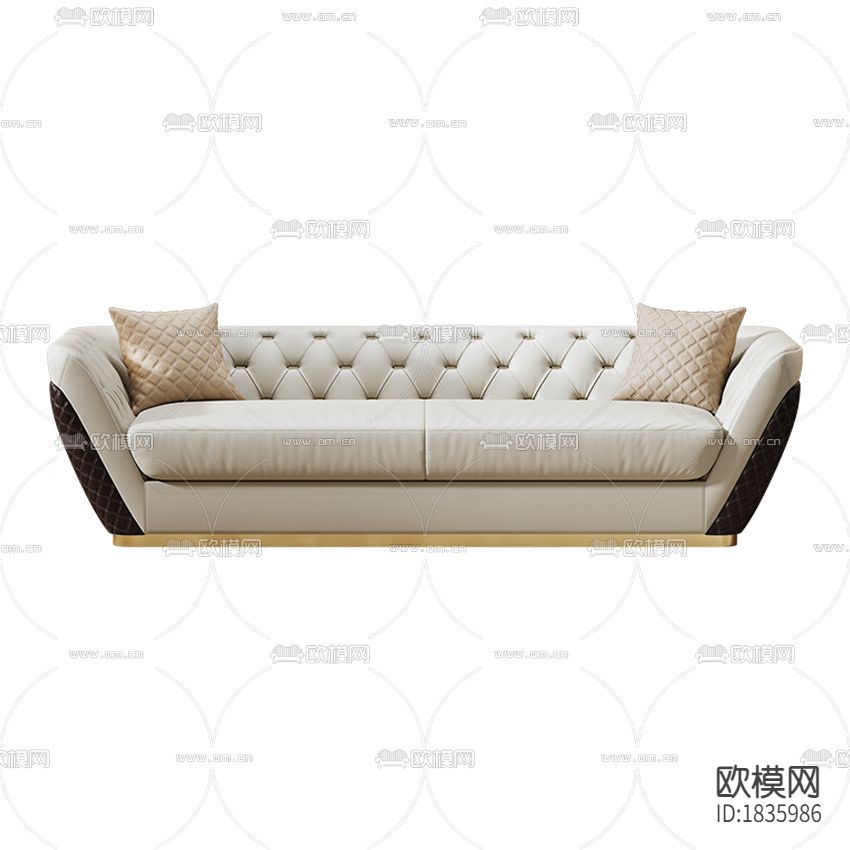 现代轻奢皮革三人沙发下载（渲染图2）