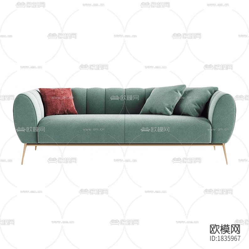 现代简约海蓝色布艺不锈钢三人沙发