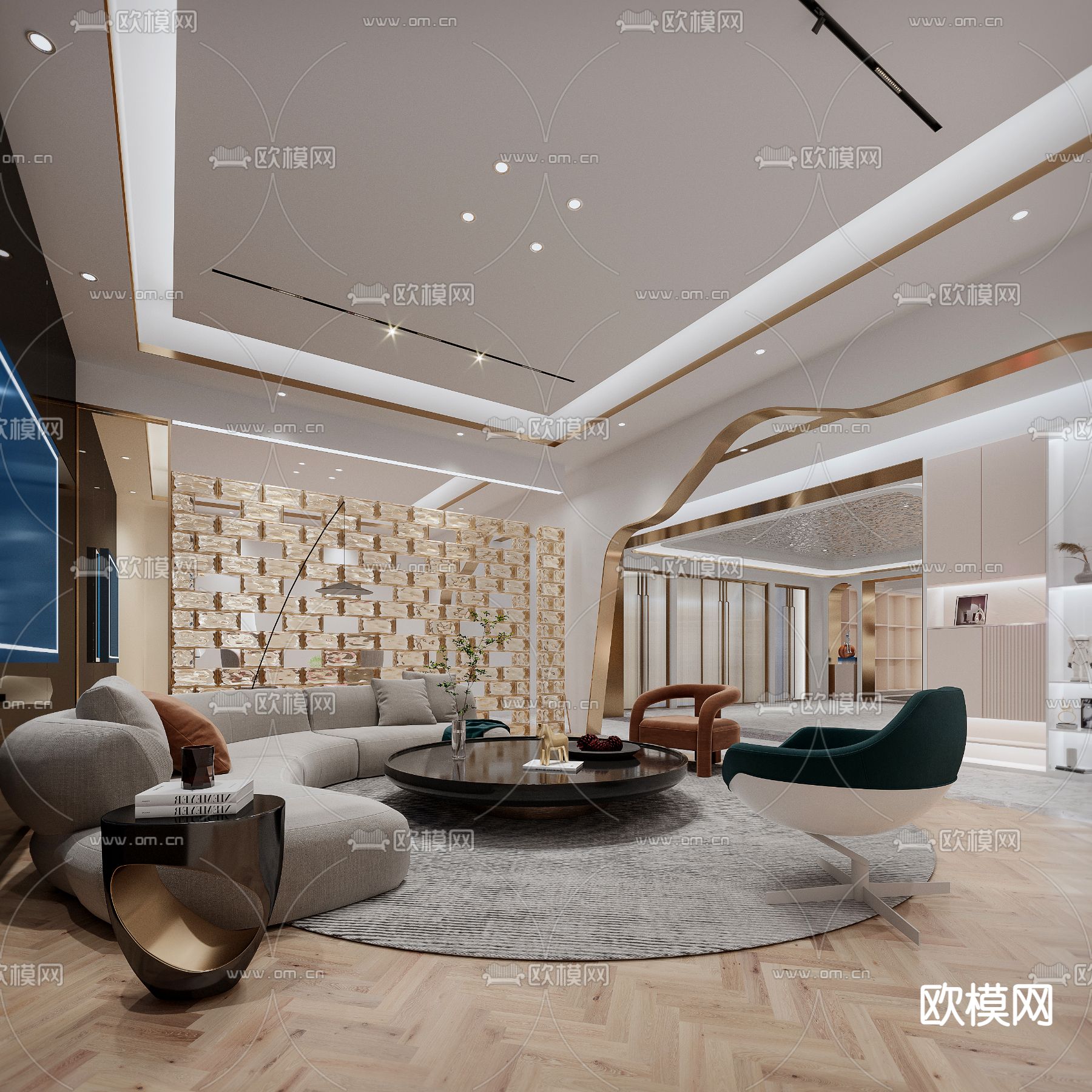 现代办公室前台接待区3d模型下载（渲染图1）