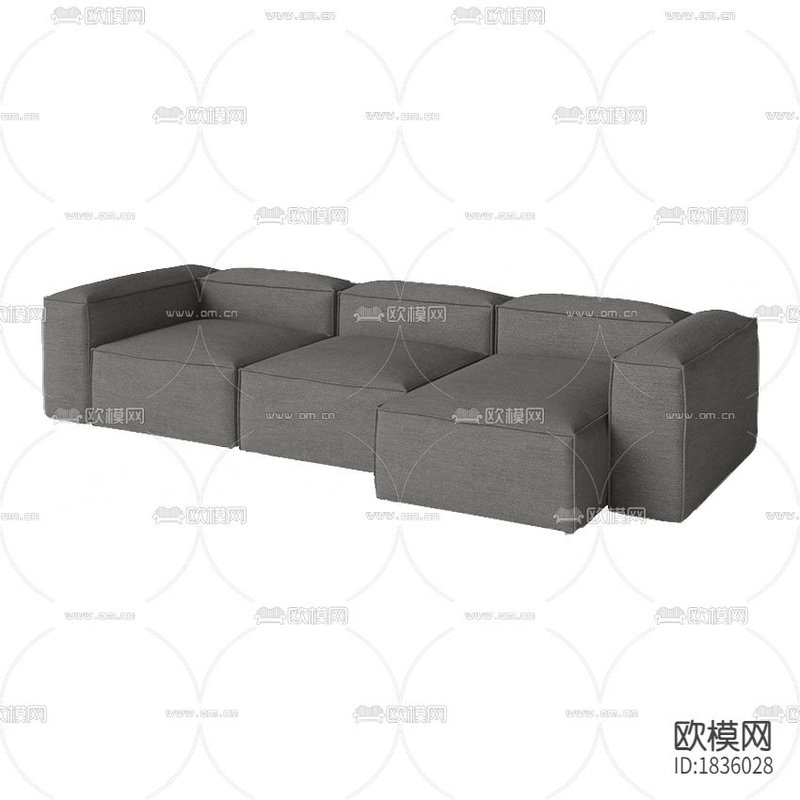 现代极简灰色布艺三人沙发