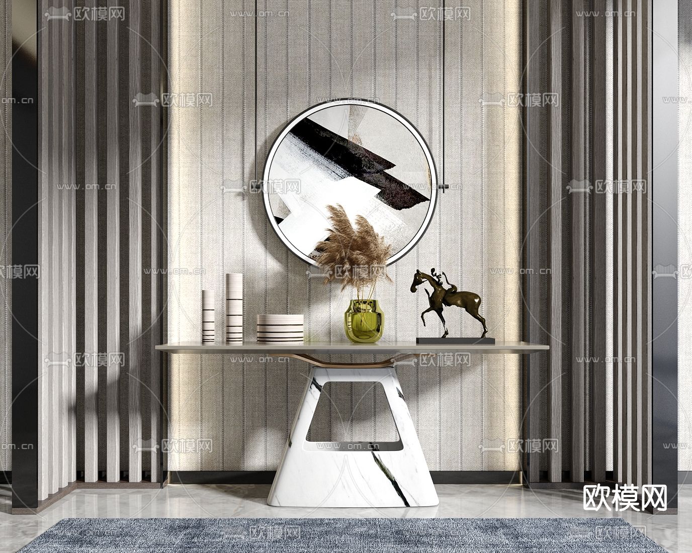 现代大理石端景条案su模型下载