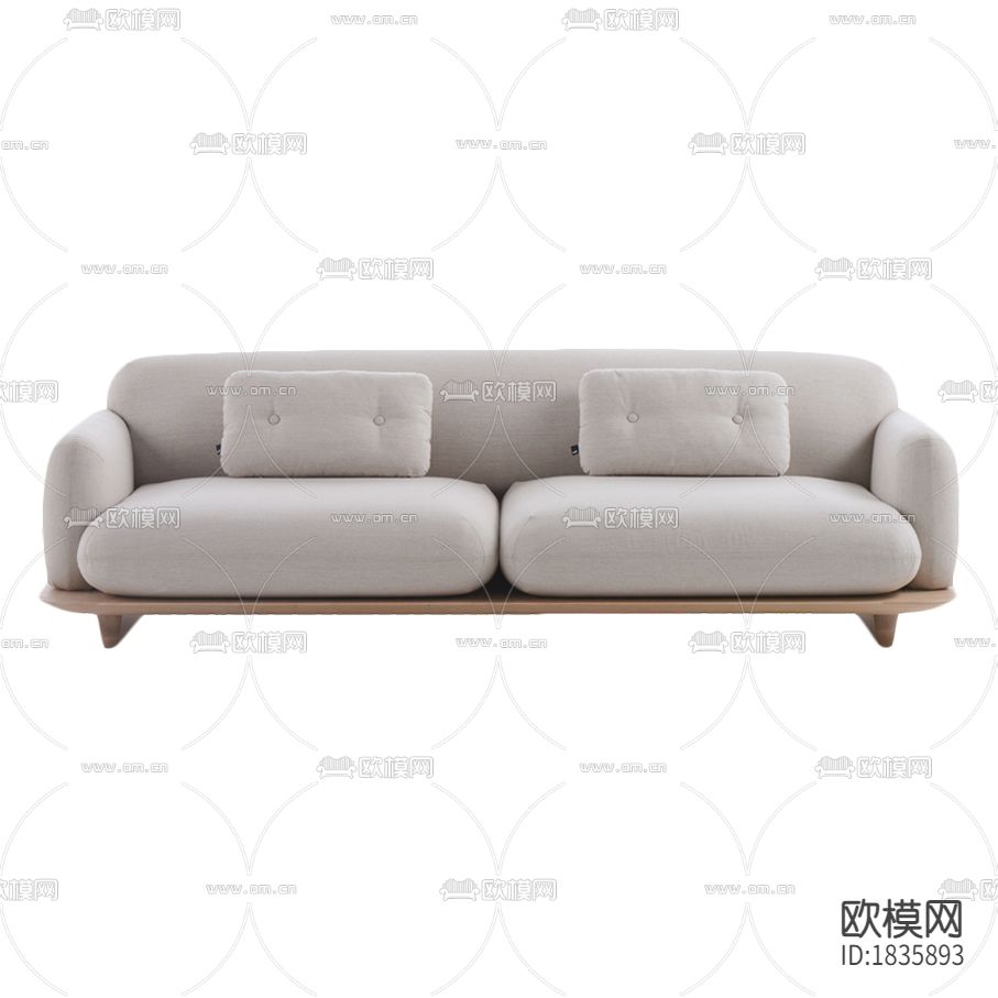 北欧简约白色布艺三人沙发下载（渲染图2）