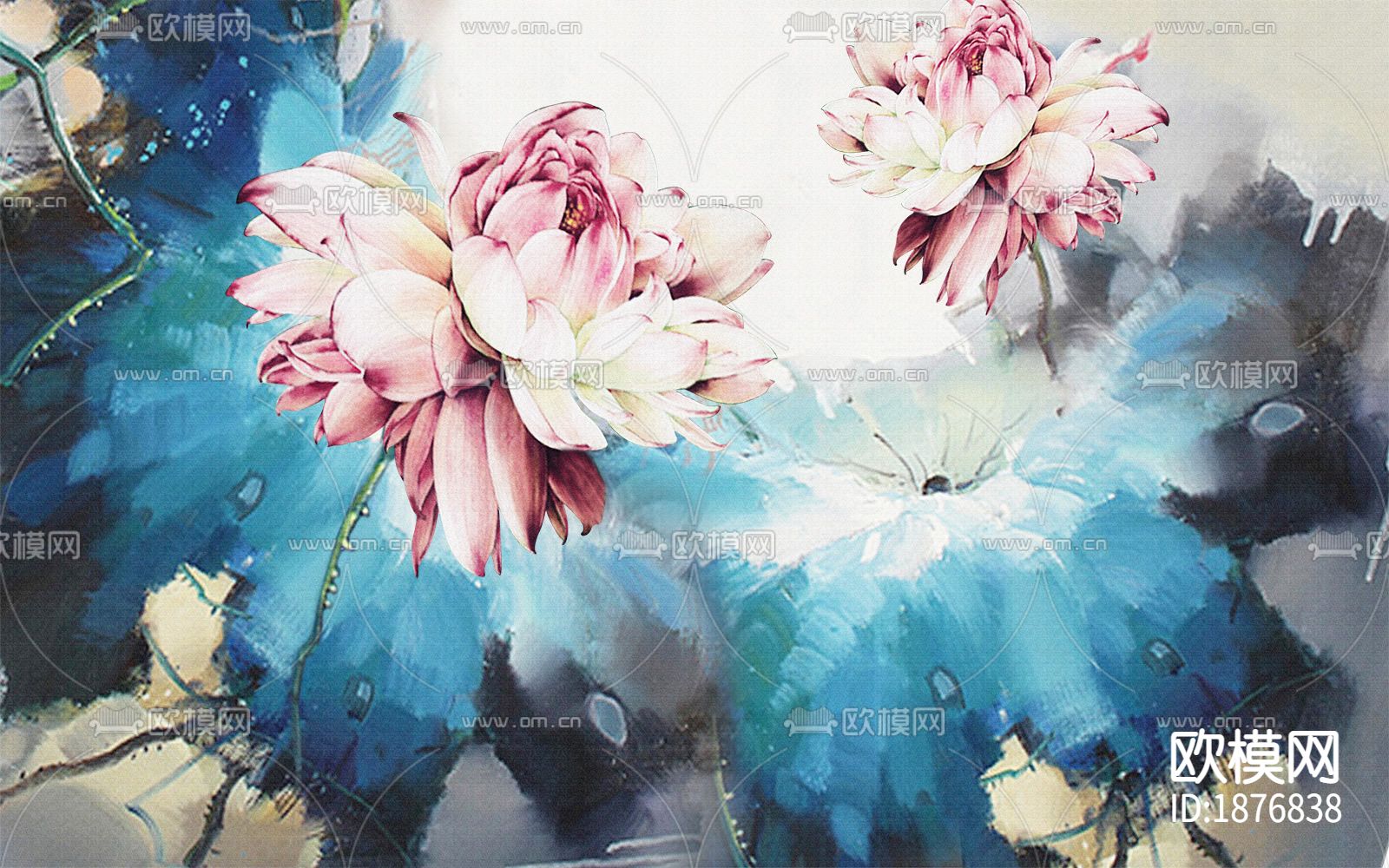 中式花卉壁布壁纸下载（渲染图3）