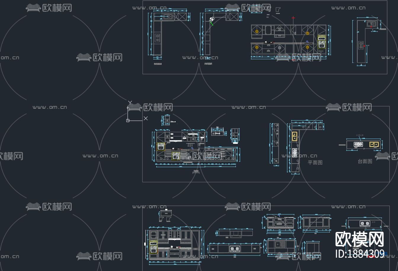 新中式橱柜cad立面图下载（渲染图5）