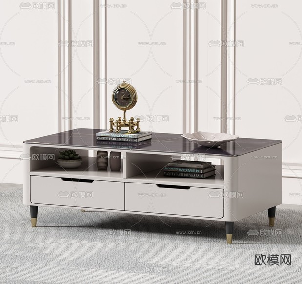 现代大理石茶几3d模型下载(渲染图2)