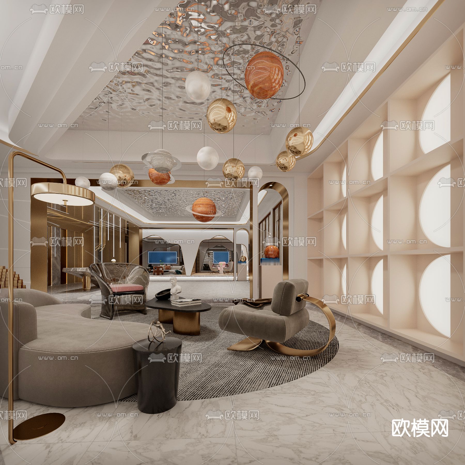 现代办公室前台接待区3d模型下载（渲染图4）