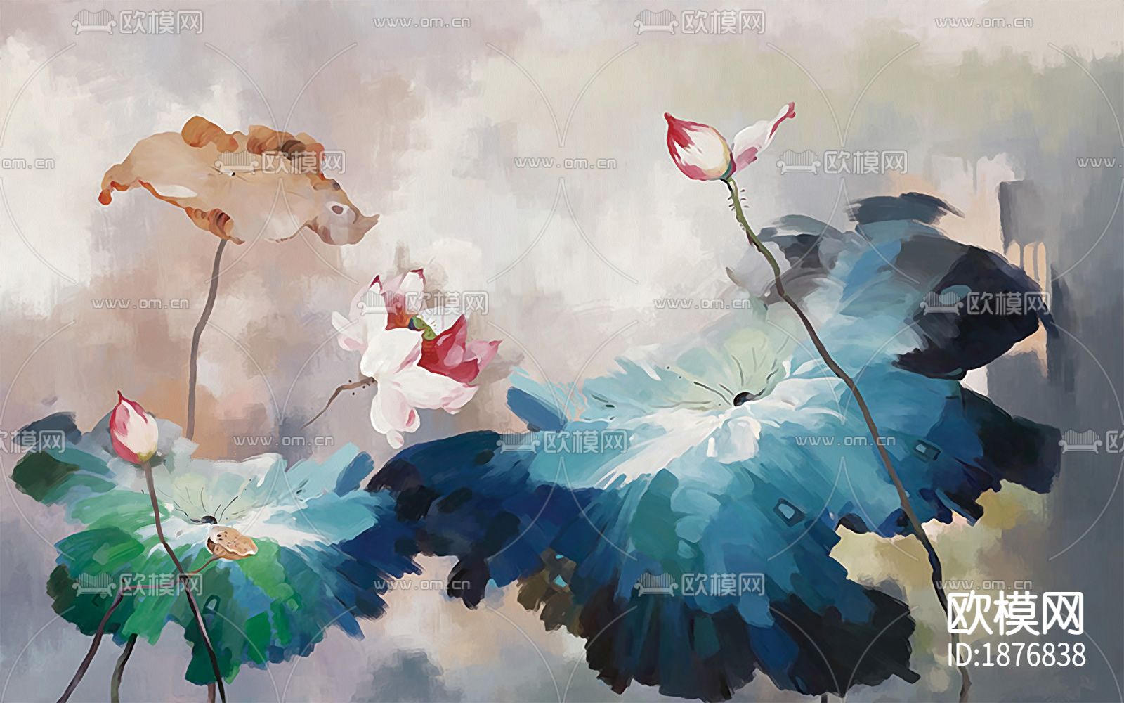 中式花卉壁布壁纸下载（渲染图2）