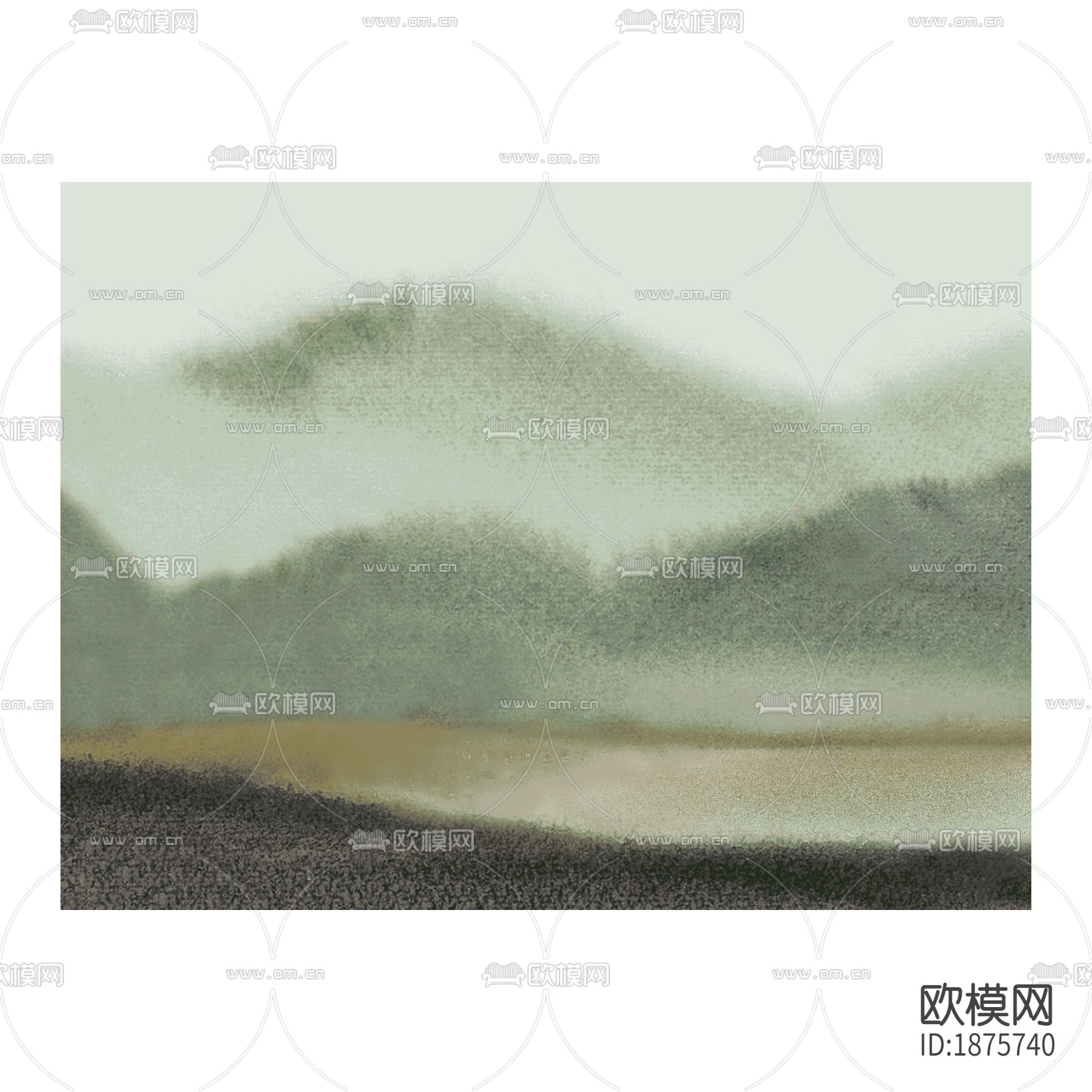 新中式山水绒布地毯下载（渲染图1）