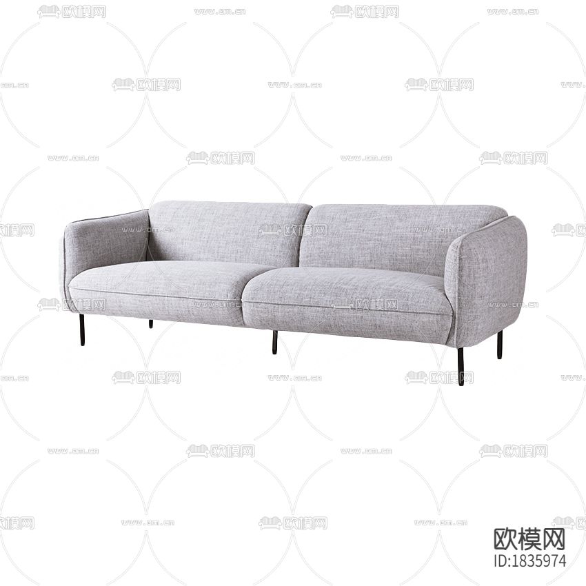 现代简约灰色布艺三人沙发下载
