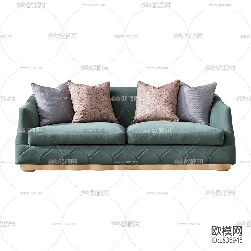 简欧灰蓝色布艺三人沙发下载