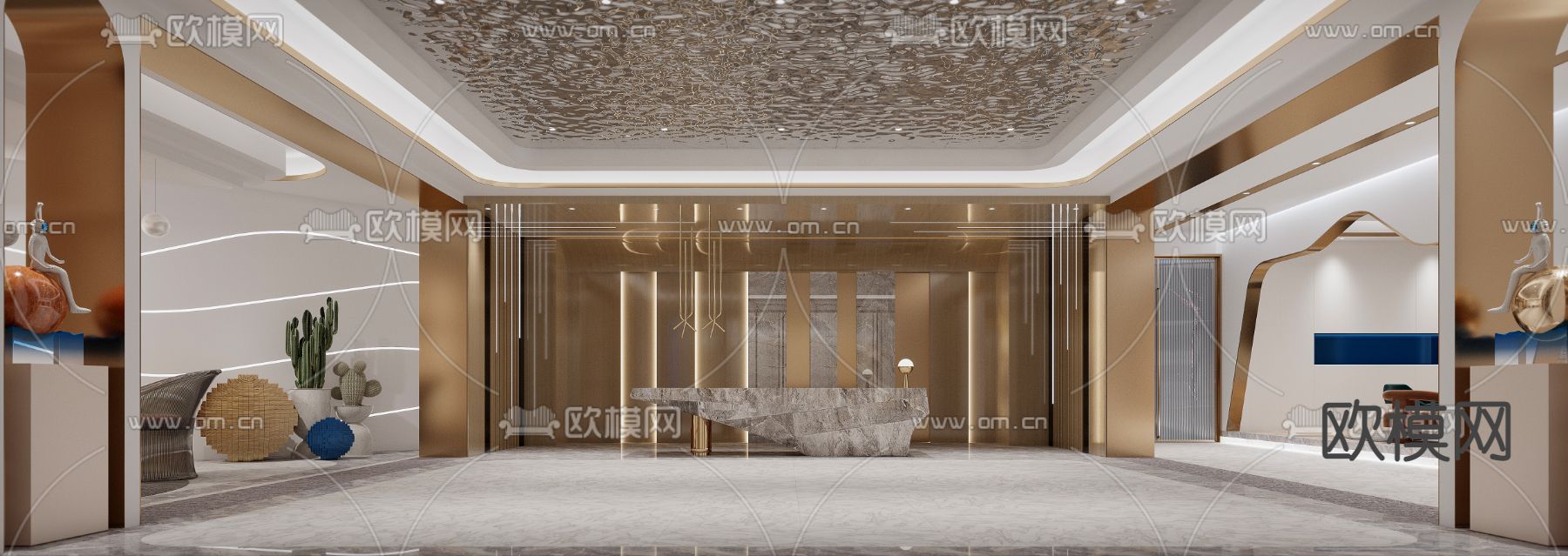 现代办公室前台接待区3d模型下载（渲染图3）