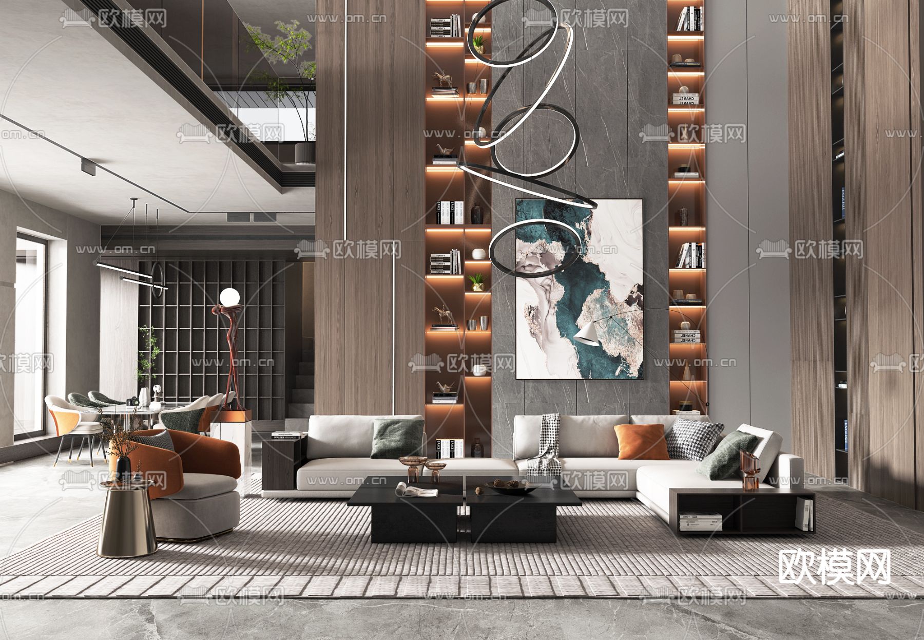 现代别墅大堂3d模型下载