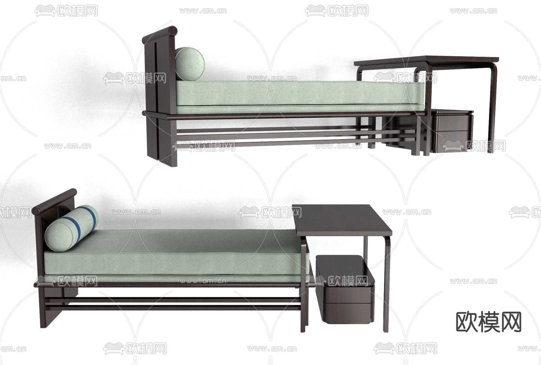新中式布艺脚踏免费3d模型下载
