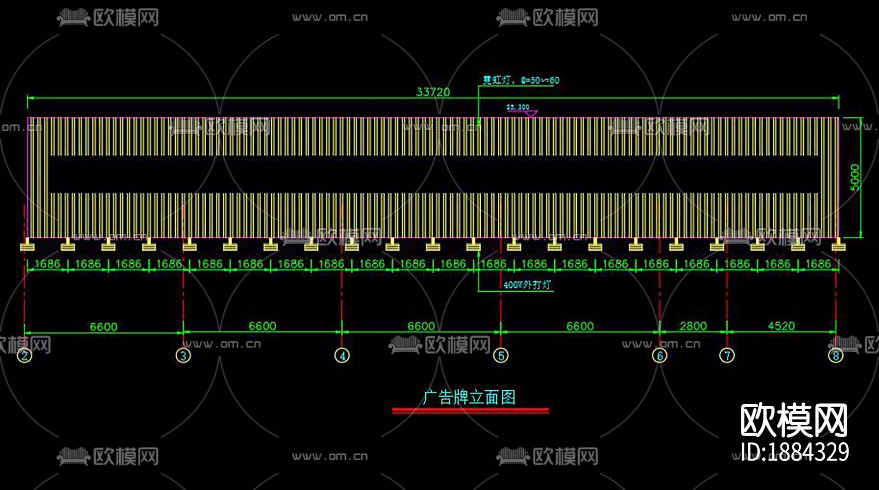 广告牌cad立面图下载（渲染图3）