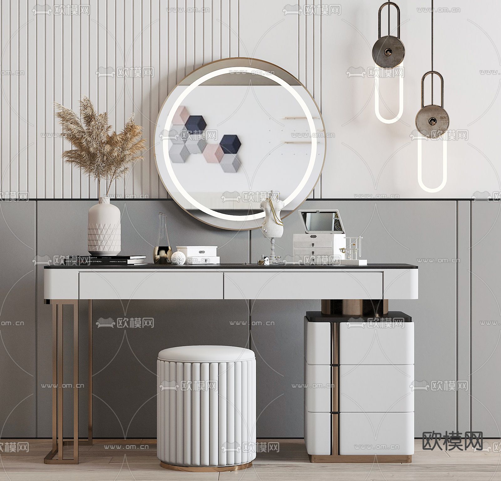 现代轻奢梳妆台3d模型下载