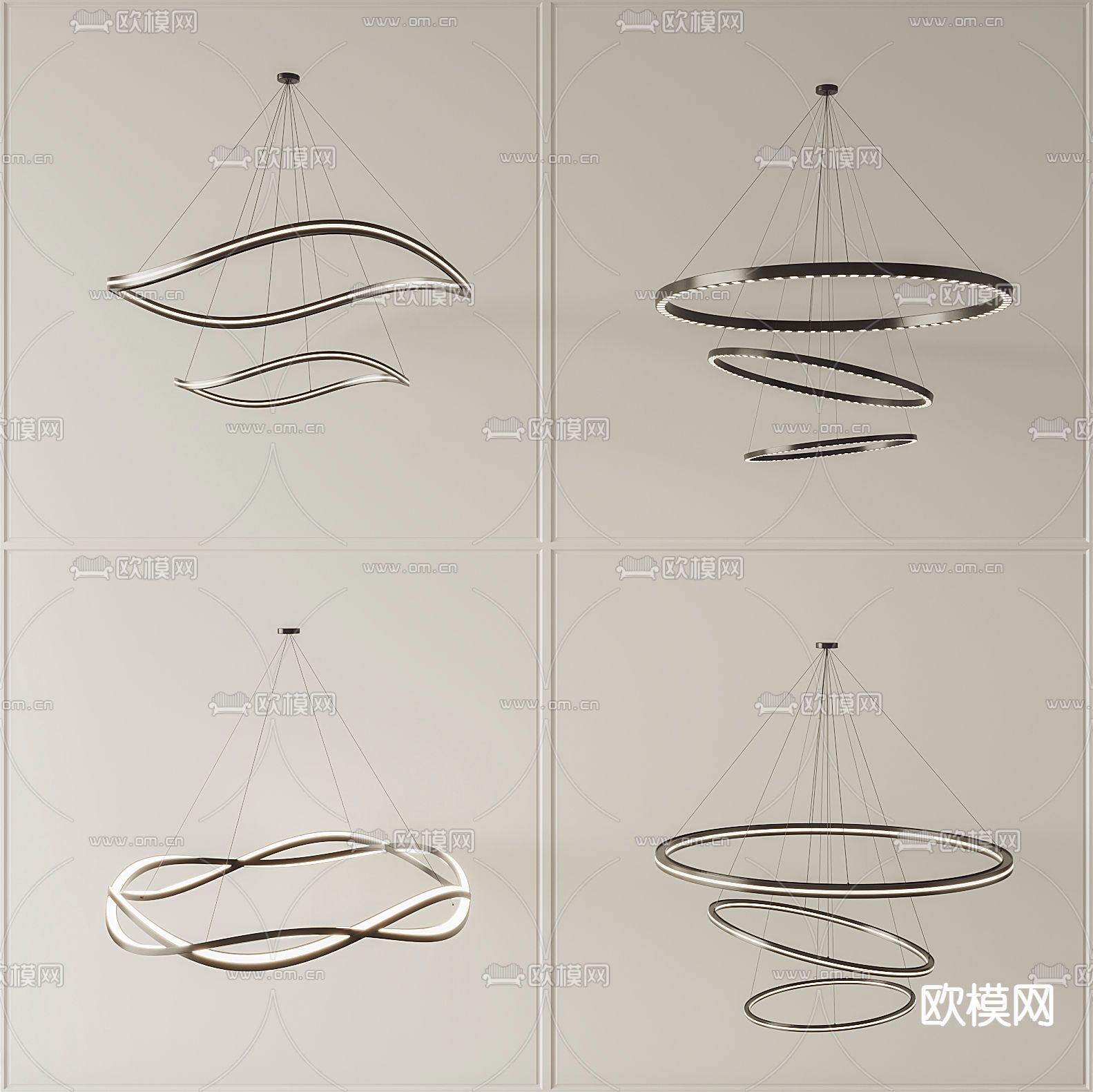 现代轻奢环形多层吊灯3d模型下载