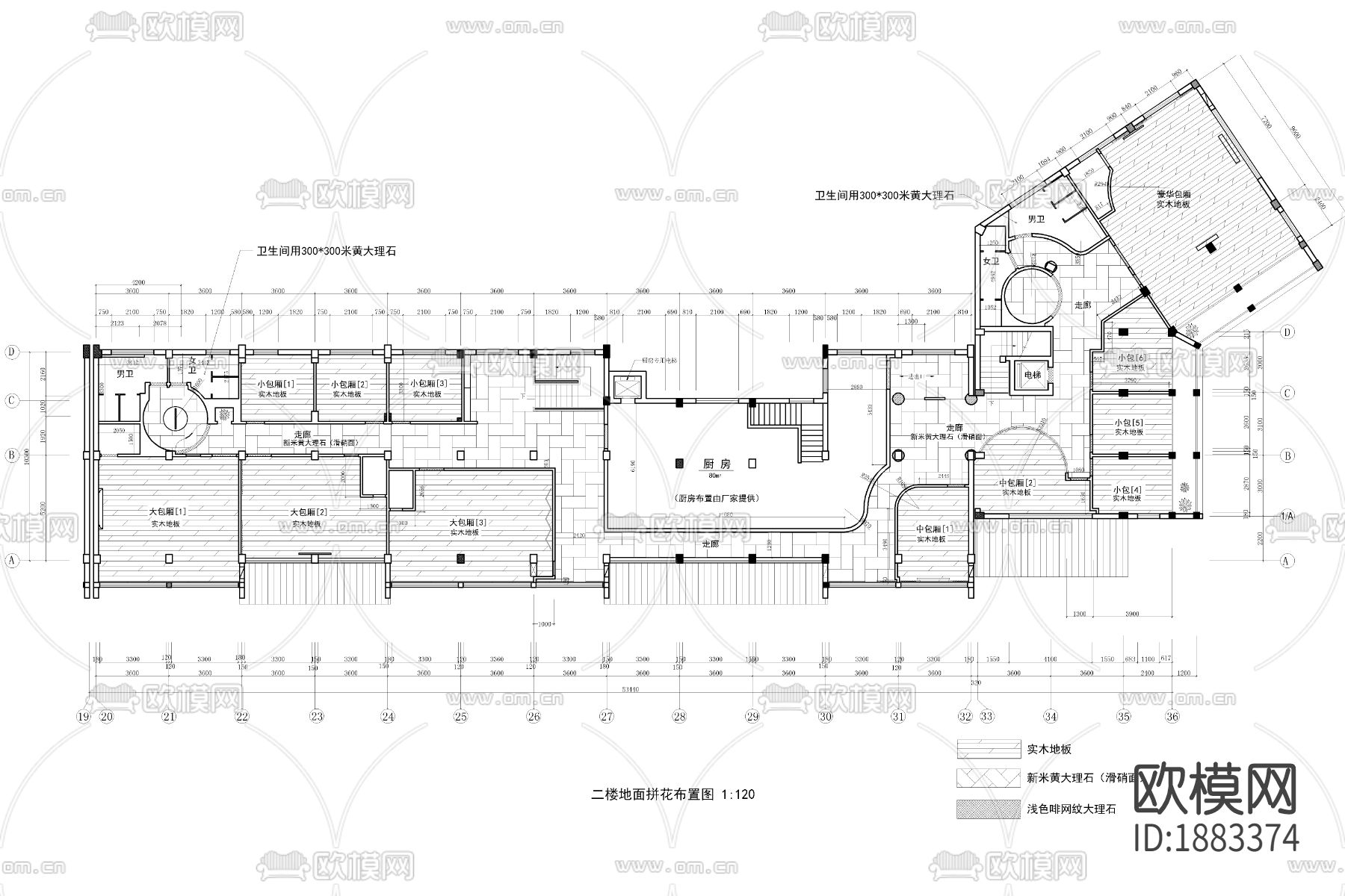 中餐厅cad施工图下载（渲染图4）