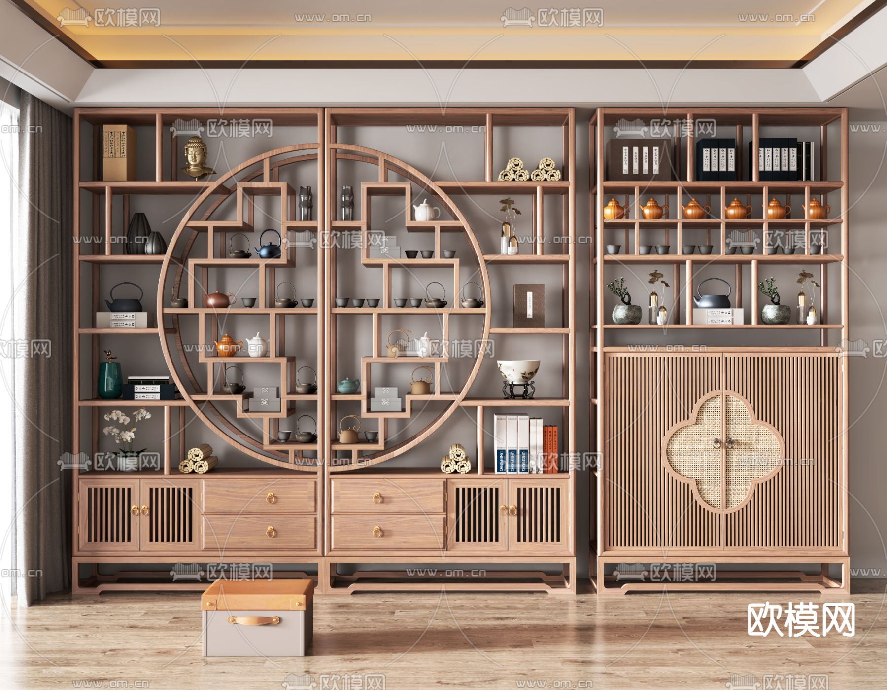 新中式实木博古架3d模型下载