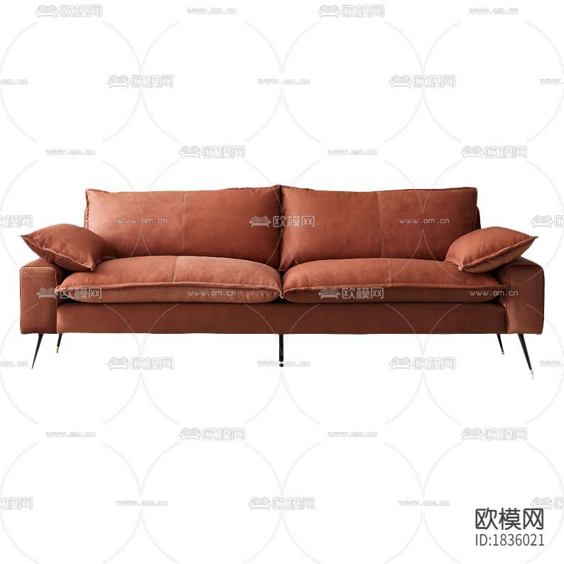 现代简约褐色布艺双人沙发