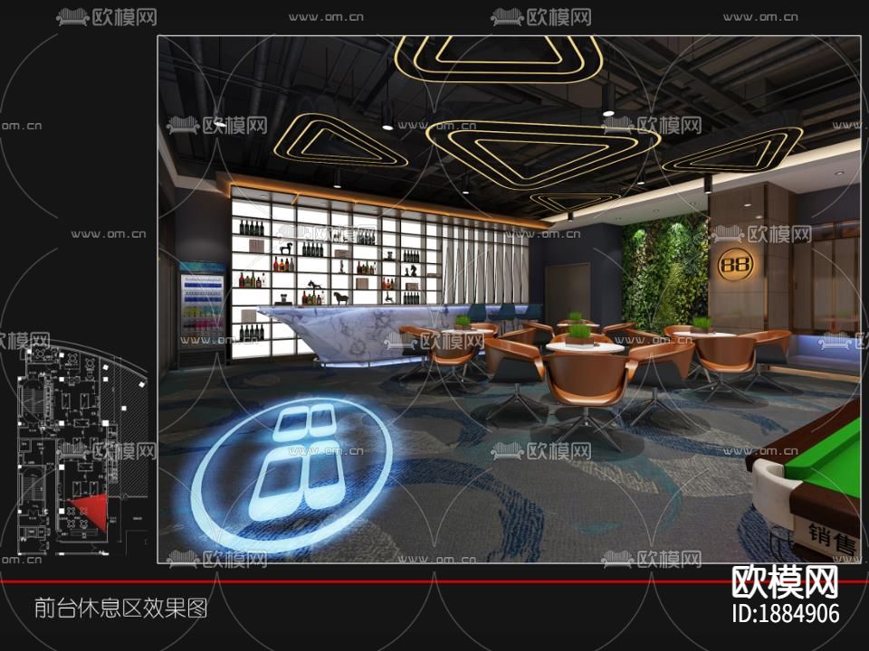 台球俱乐部cad施工图下载（渲染图4）