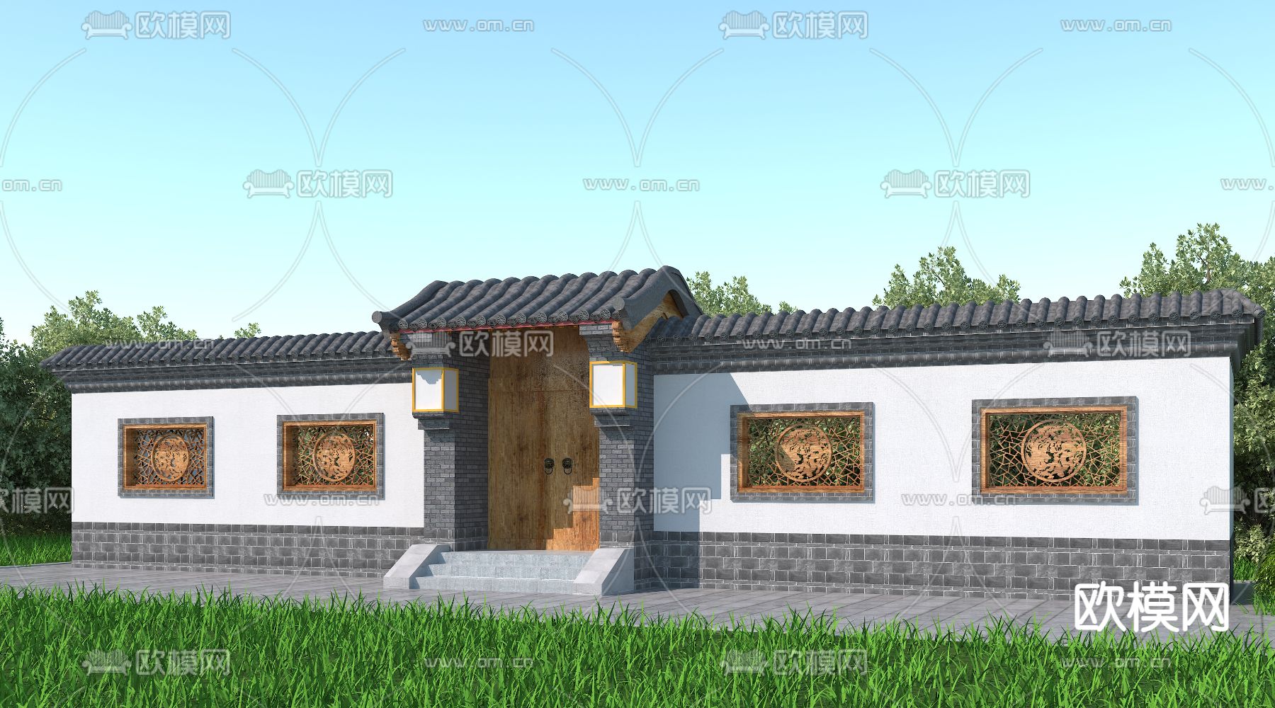 中式古建门头3d模型下载