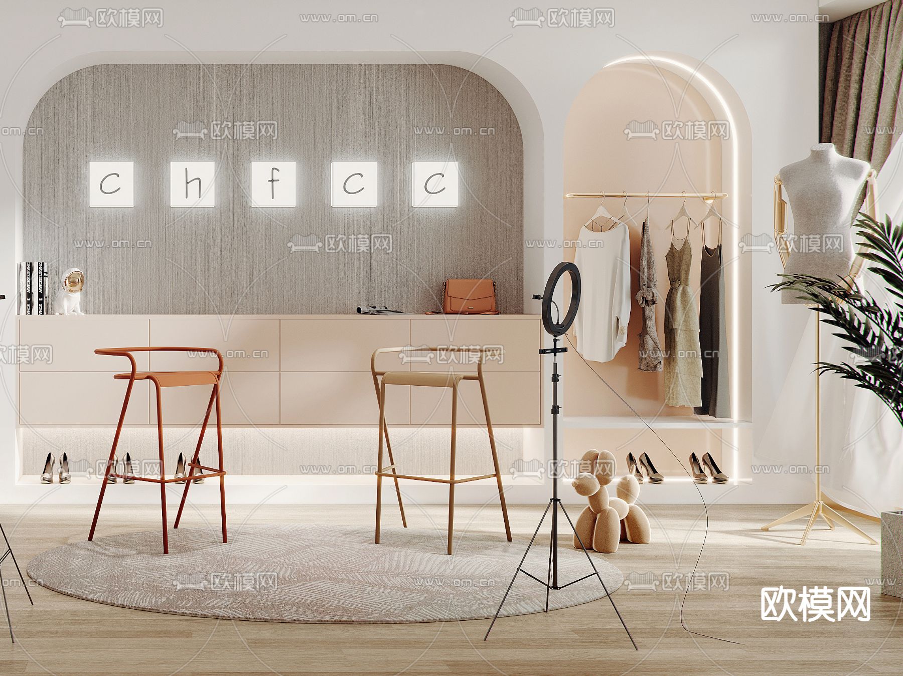 现代女装服装店直播间3d模型