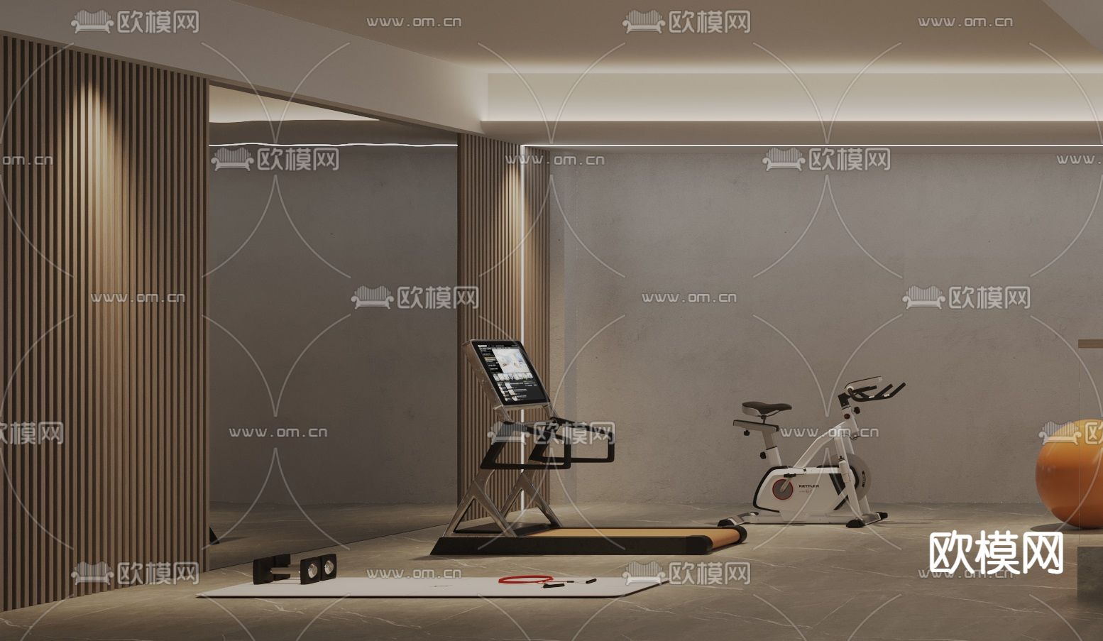 现代地下室茶室健身房3d模型下载（渲染图2）