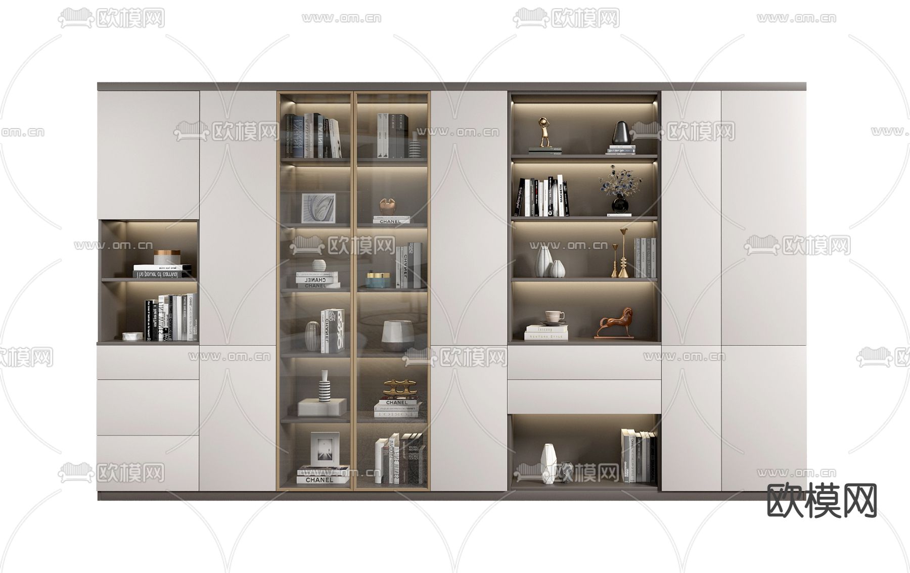 现代书柜装饰柜su模型下载（渲染图1）