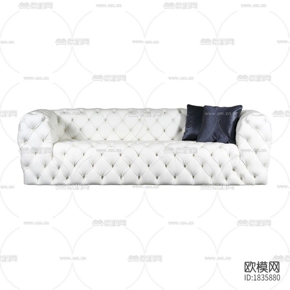 现代简约白色布艺三人沙发下载