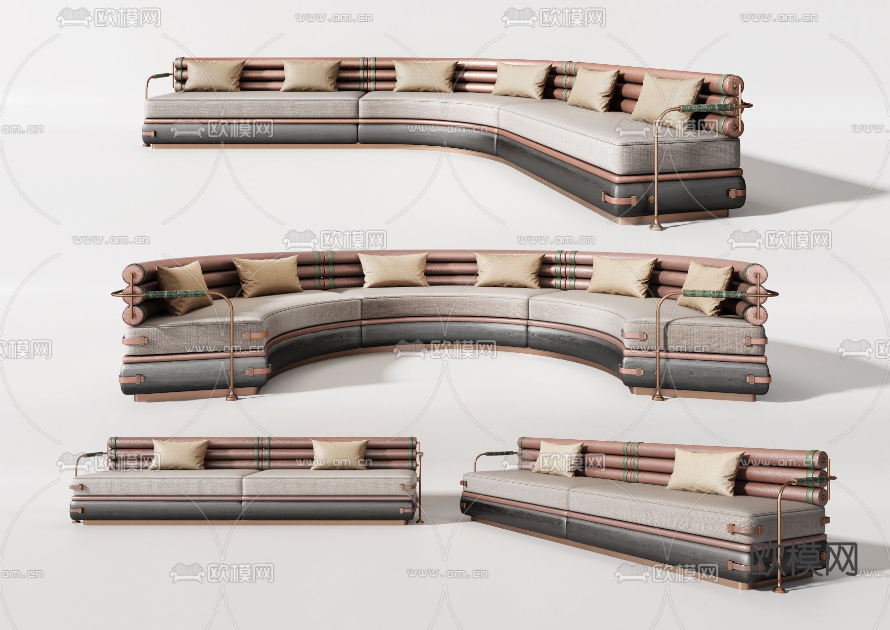 现代弧形沙发卡座组合3d模型下载（渲染图1）