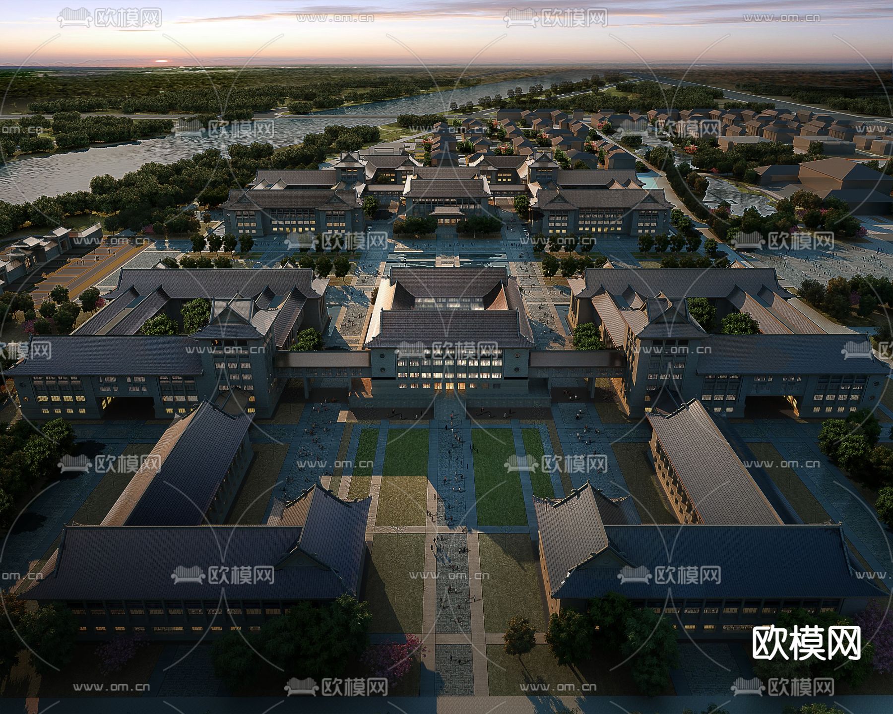 中式古建筑鸟瞰3d模型下载