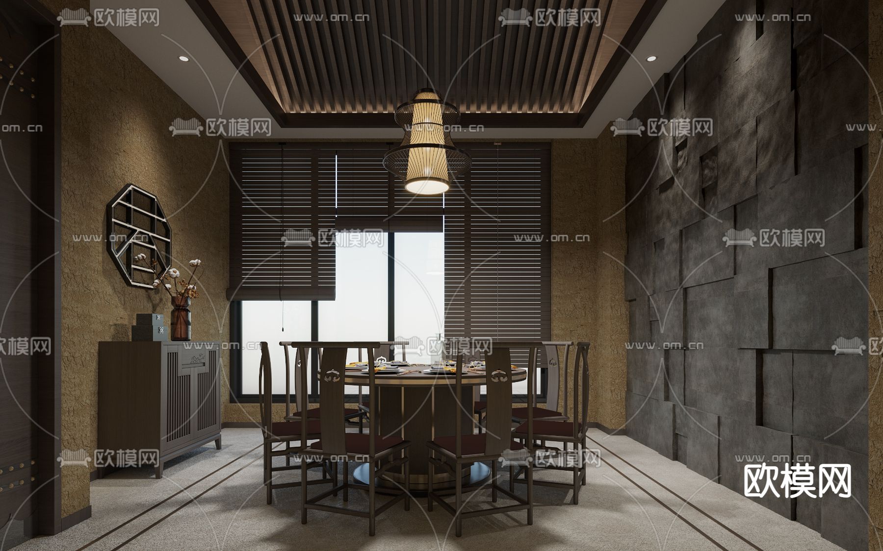 新中式火锅店餐厅包房3d模型下载_ID11734939_3dmax免费模型-欧模网