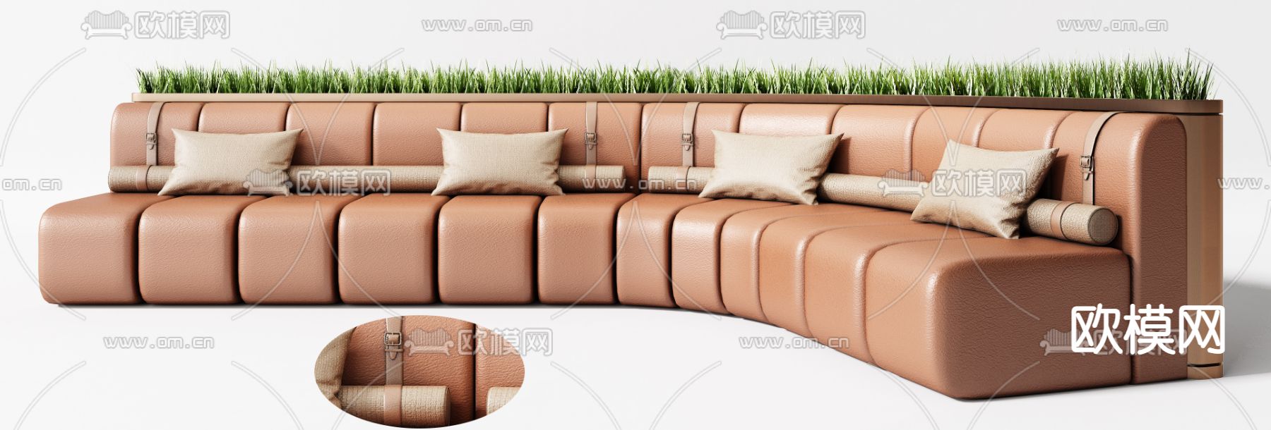 现代皮革弧形沙发卡座3d模型下载（渲染图3）