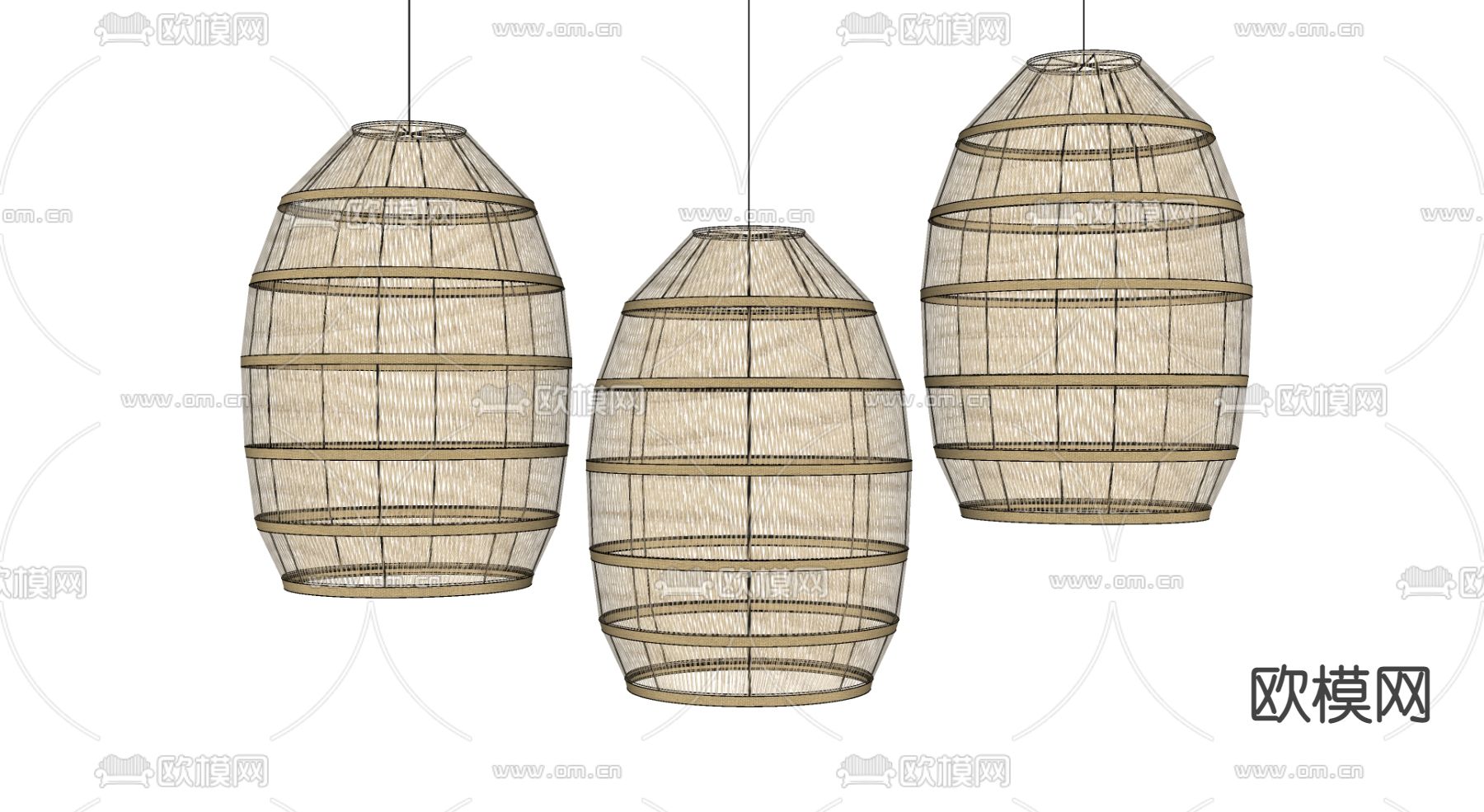 侘寂藤编吊灯su模型下载（渲染图2）