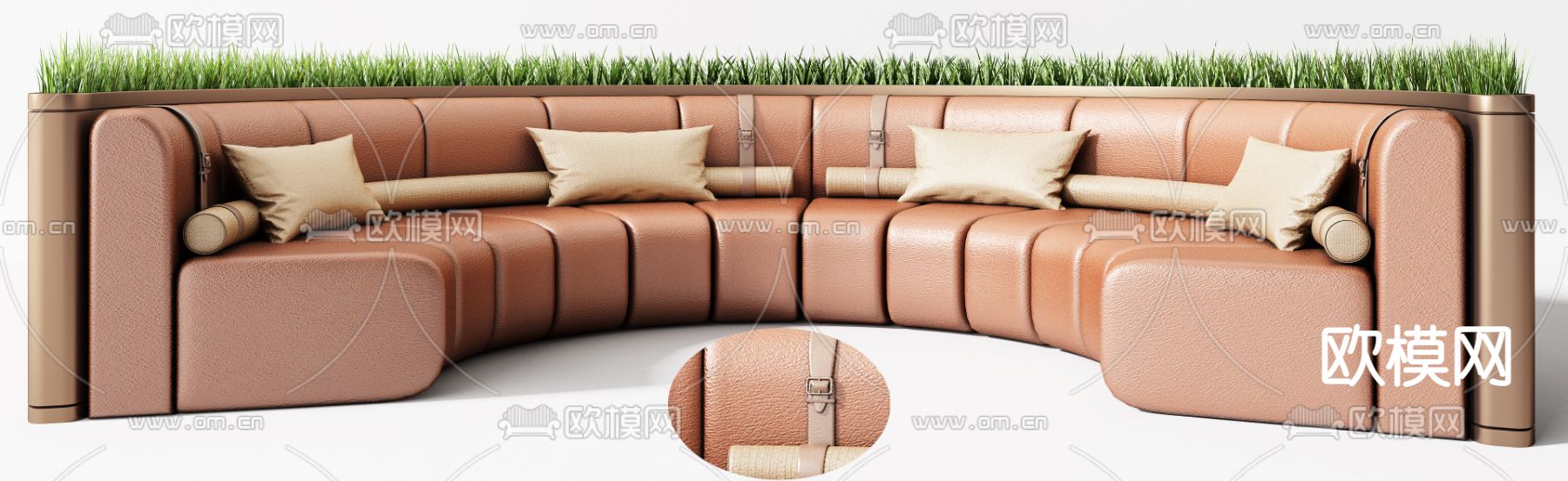 现代皮革弧形沙发卡座3d模型下载（渲染图2）
