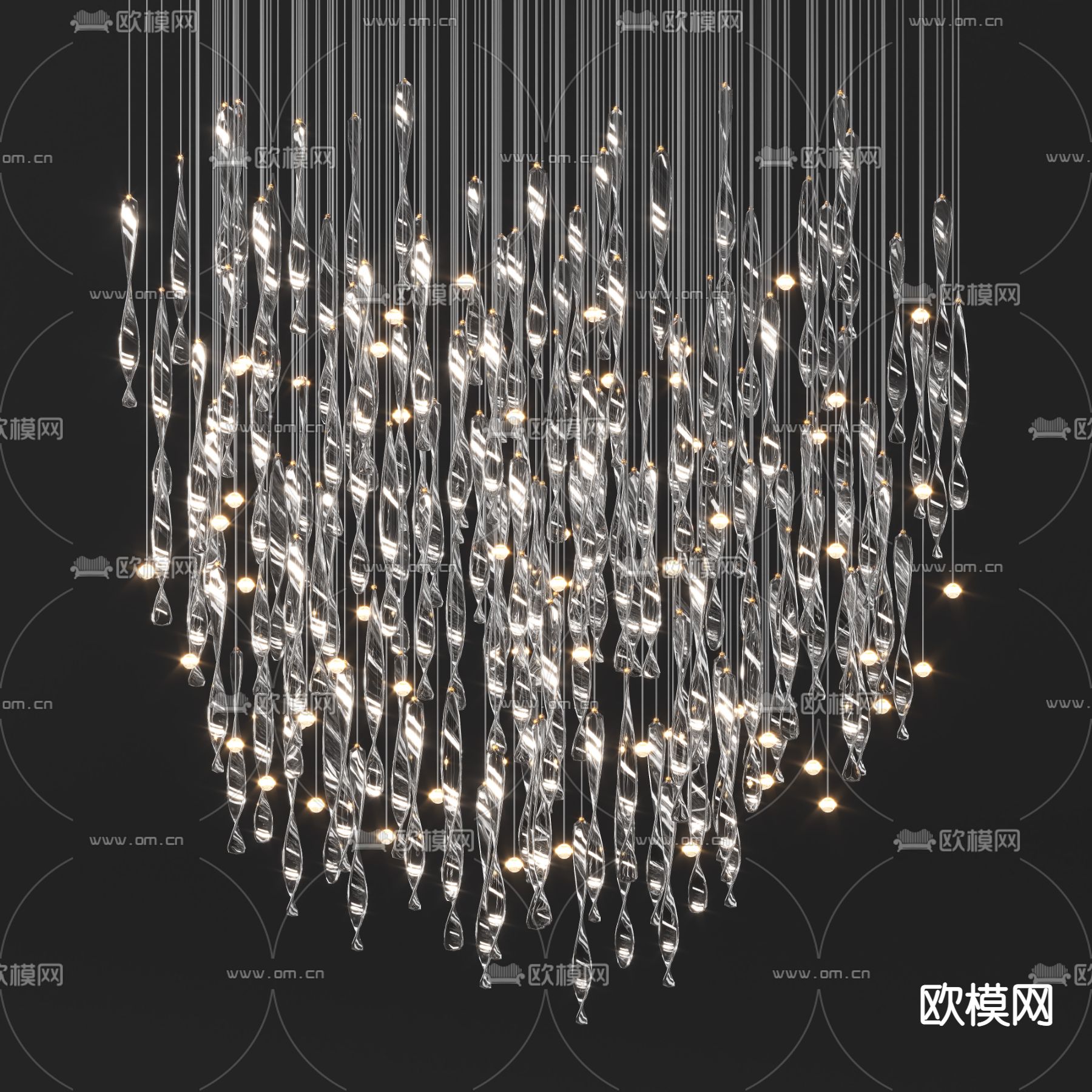 现代水晶装饰吊灯3d模型下载（渲染图1）