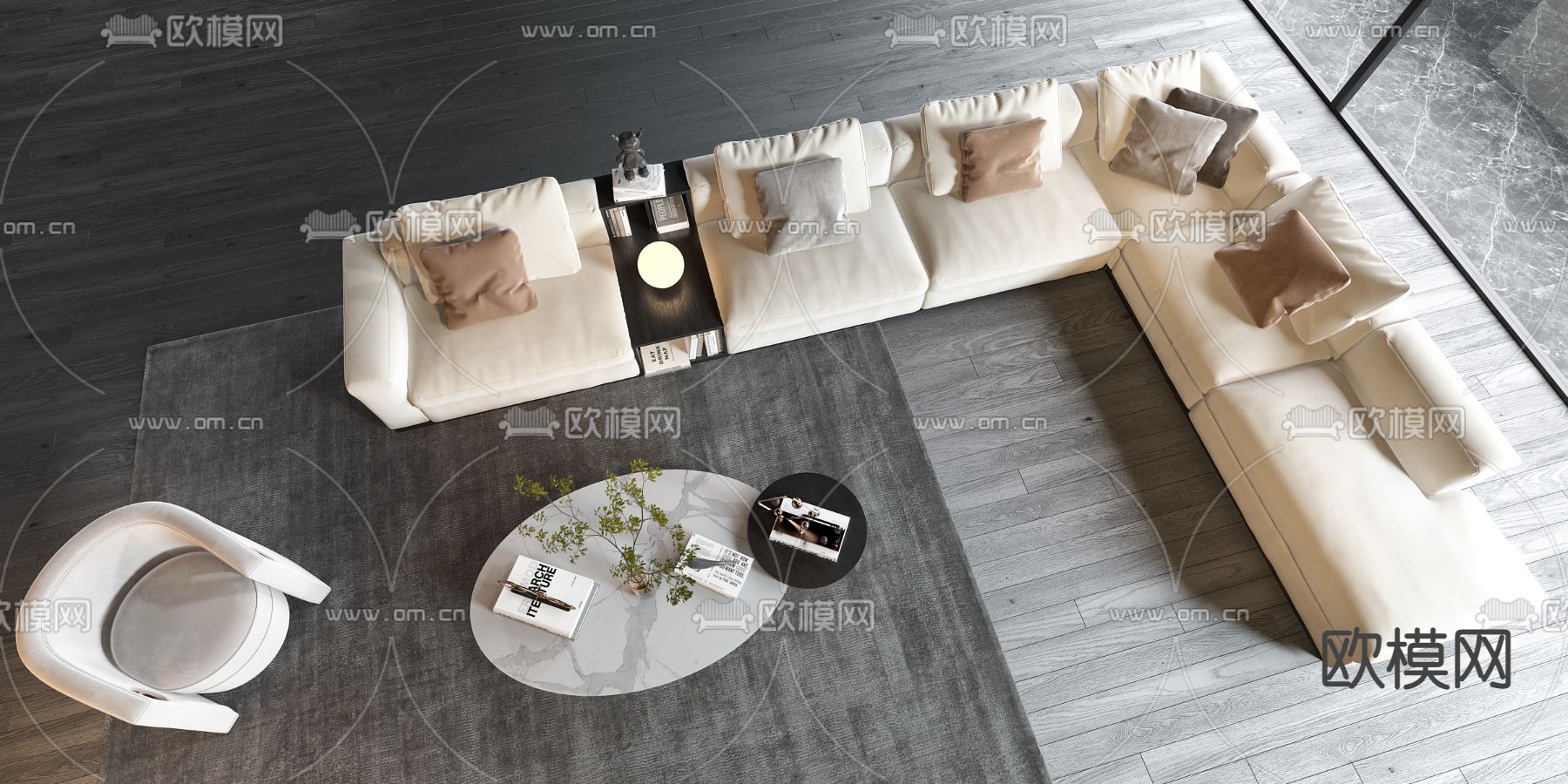 现代布艺转角沙发组合3d模型下载（渲染图3）