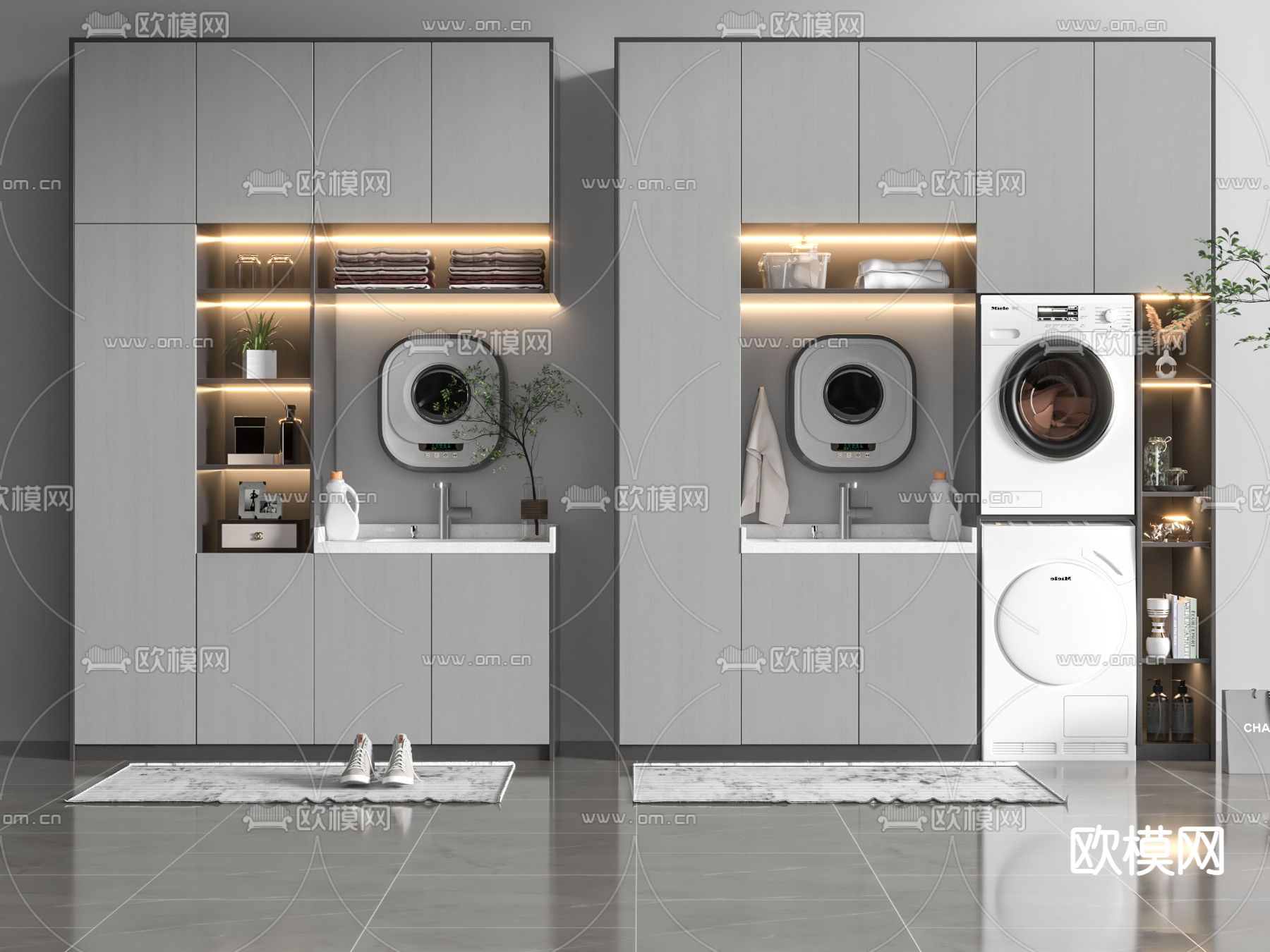 现代阳台柜洗衣柜su模型下载（渲染图1）