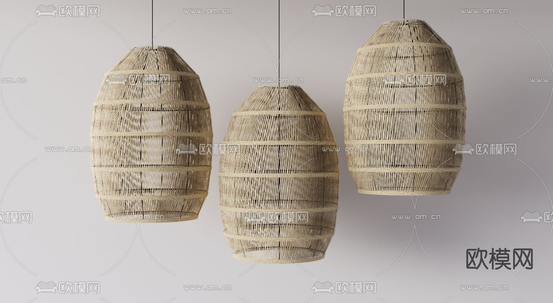 侘寂藤编吊灯su模型下载（渲染图1）