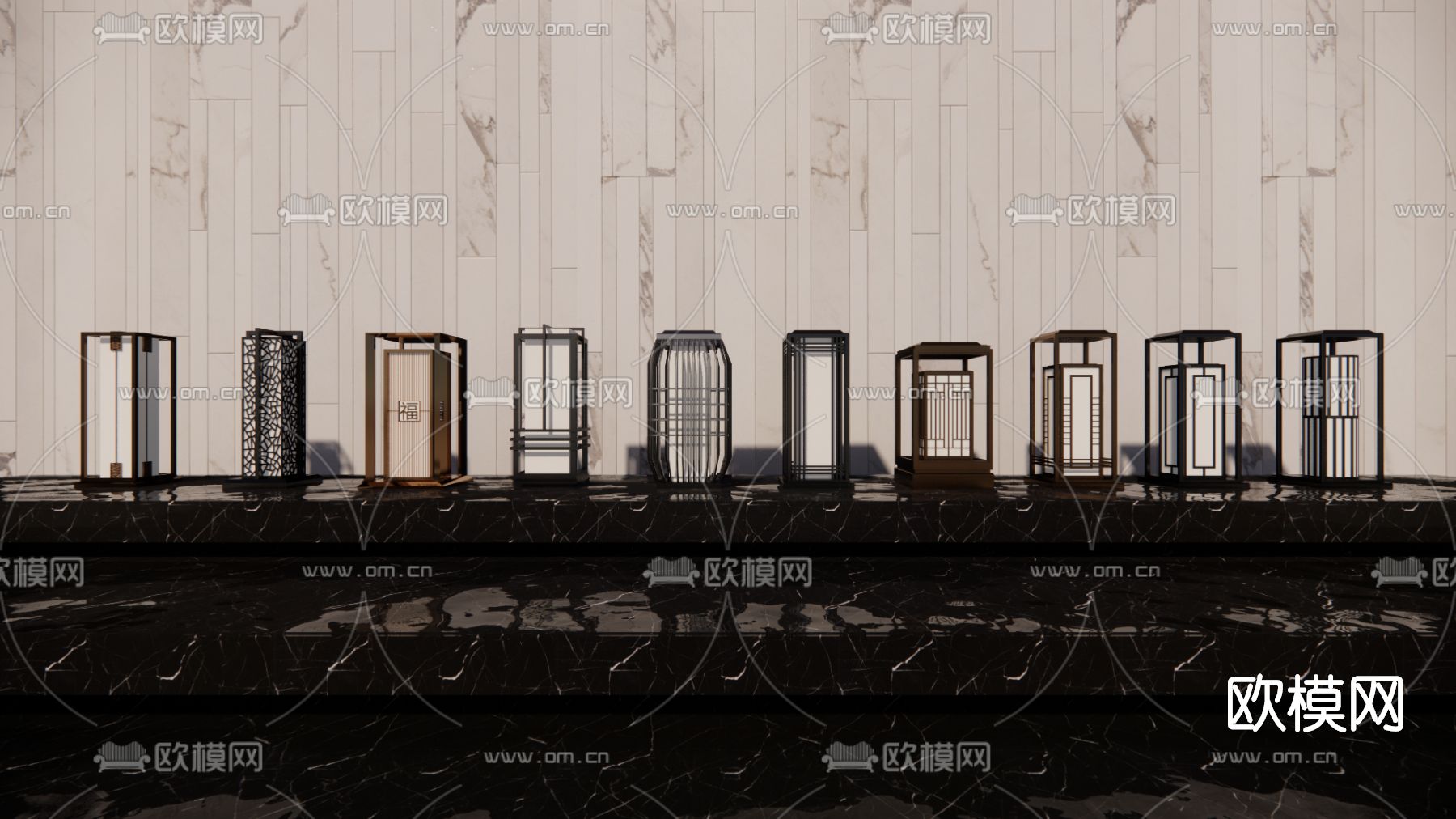 新中式庭院灯草坪灯su模型下载（渲染图1）