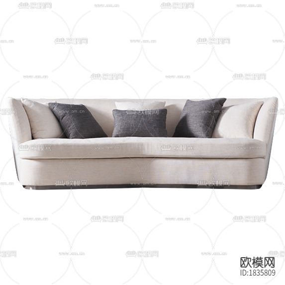 现代简约异形白色布艺三人沙发